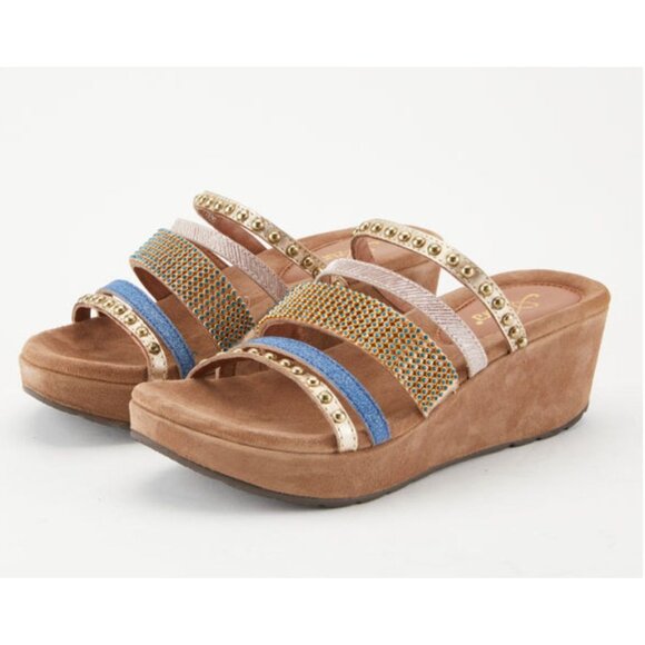 Azura Spring Step Oletha Leather Strappy Slide Slip On Wedge Sandals 38 / 7.5 - Picture 1 of 7